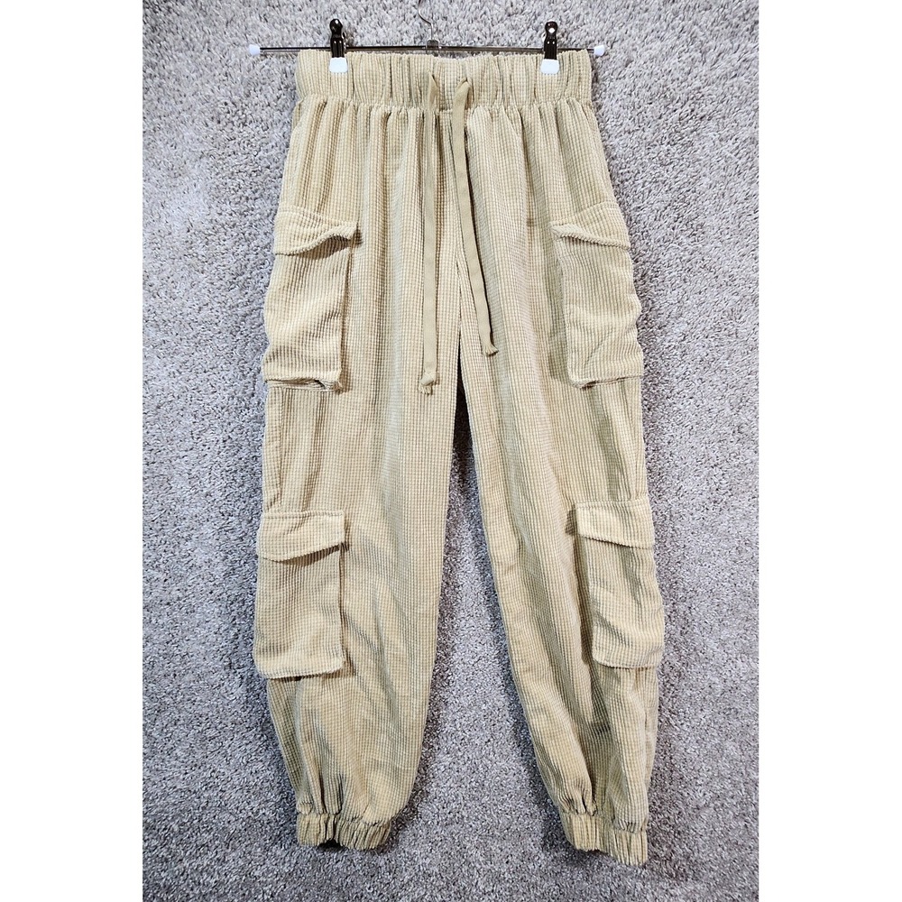 Forever 21 Textured Cargo Joggers Pants Womens S (Fits 27x28) Beige Drawstring